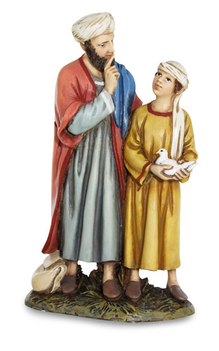 Uomo e bimbo con colomba in resina cm. 12
