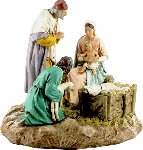 Natività e pastore in resina cm. 16 su base