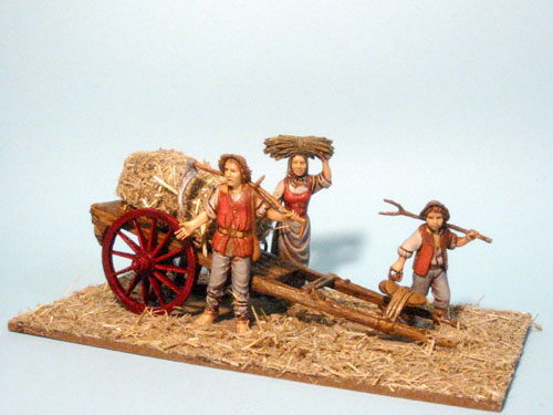 Gruppo carro con famiglia contadini